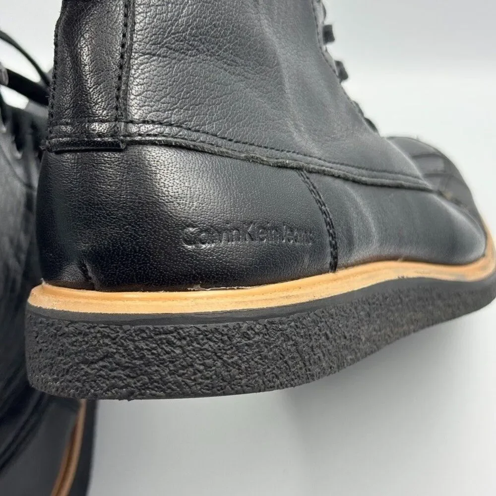 Calvin Klein Fargo Boots Men's 12 Black Leather Lace-Up Good Condition